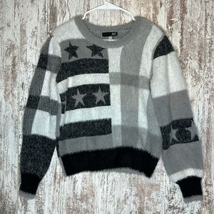 Kut from the Kloth Star Plaid Eyelash Knit Sweater Gray Size XS